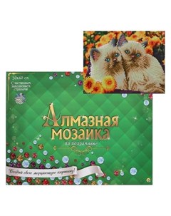 Алмазная мозаика блестящая 30х40 см с подрамником с частичным заполнением 26 цветов Серые котята в к Рыжий кот (red cat toys)