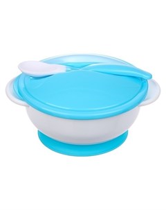 Набор детской посуды 3 предмета тарелка на присоске крышка ложка цвет голубой Крошка я