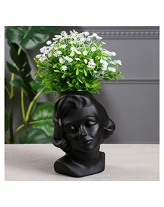 Органайзер кашпо Голова девушки черный цвет 20 см Керамика ручной работы