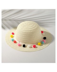 Шляпа с бомбошками для девочки размер 50 цвет белый Minaku