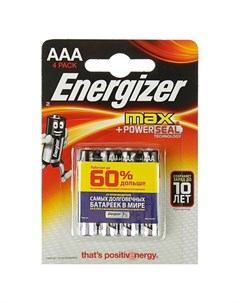 Батарейка алкалиновая Max powerseal Aaa Lr03 4bl 1 5в блистер 4 шт Energizer