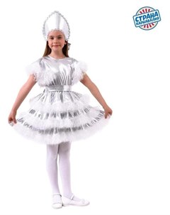 Карнавальный костюм Снежинка платье с рисунком пайеток кокошник рост 98 104 см Страна карнавалия