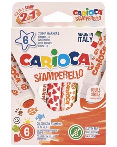 Фломастеры штампы двусторонние Италия Stamperello 6 цветов смываемые 42279 Carioca