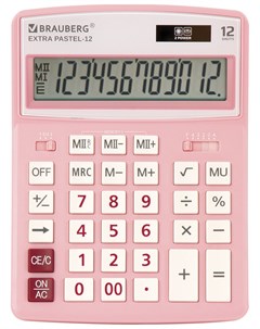 Калькулятор настольный Extra Pastel 12 pk 206x155 мм 12 разрядов двойное питание розовый 250487 Brauberg