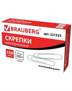 Скрепки 28 мм никелированные 100 шт в картонной коробке Brauberg