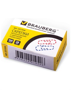 Скрепки 28 мм с цветными полосками 100 шт в картонной коробке Brauberg