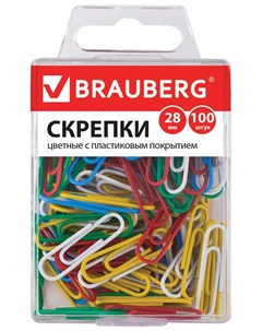 Скрепки 28 мм цветные 100 шт в пластиковой коробке Brauberg