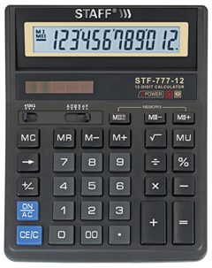 Калькулятор настольный Stf 777 12 разрядов двойное питание 210x165 мм черный Staff