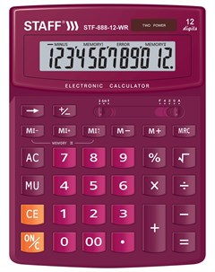 Калькулятор настольный Stf 888 12 wr 200х150 мм 12 разрядов двойное питание бордовый Staff