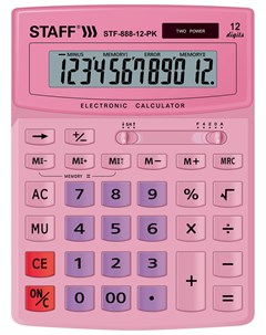 Калькулятор настольный Stf 888 12 pk 200х150 мм 12 разрядов двойное питание розовый Staff