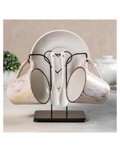 Набор чайный Мрамор керамика 6 предметов на металлической подставке Nnb