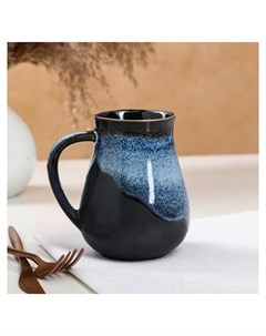 Кружка Капля глазурь матовая чёрно голубая 0 4 л Керамика ручной работы