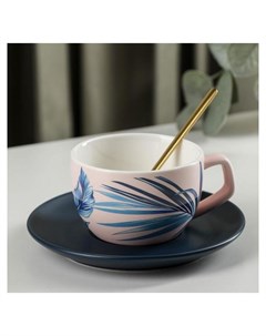 Чайная пара Ариэль чашка 250 мл 11 5 8 5 5 8 см ложка блюдце цвет розовый Nnb