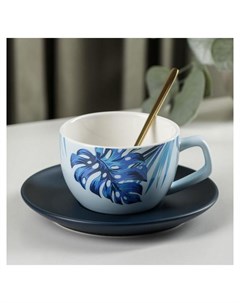 Чайная пара Ариэль чашка 250 мл 11 5 8 5 5 8 см ложка блюдце цвет голубой Nnb