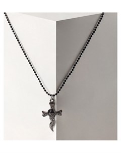 Кулон Крест кинжал с черепом цвет белый в сером металле 46 см Nnb