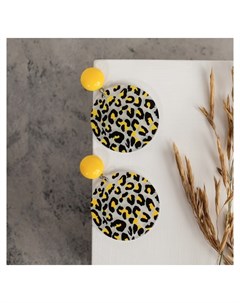 Серьги пластик Танзания круги гепард цвет чёрно жёлтый D 4 Queen fair