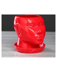 Кашпо Голова африканки глазурь 1 4 л красный Керамика ручной работы