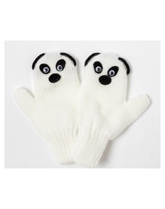 Варежки для девочки двойные Панда белый размер 14 Снежань