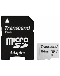 Карта памяти Microsdxc 64 GB Uhs i U1 95 мб сек Class 10 адаптер Ts64gusd300s a Transcend