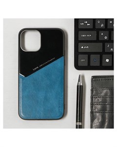 Чехол Luazon для Iphone 12 12 Pro поддержка Magsafe вставка из стекла и кожи синий Luazon home
