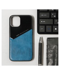 Чехол Luazon для Iphone 12 Mini поддержка Magsafe вставка из стекла и кожи синий Luazon home