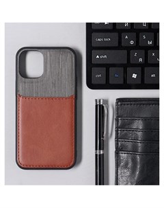 Чехол Luazon для Iphone 12 Mini с отсеком под карты текстиль кожзам коричневый Luazon home