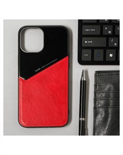 Чехол Luazon для Iphone 12 Pro Max поддержка Magsafe вставка из стекла и кожи красный Luazon home