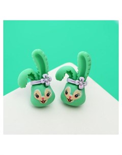 Серьги детские Кролик с бантиком цвет зелёно голубой Nnb
