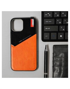 Чехол Luazon для Iphone 12 12 Pro поддержка Magsafe вставка из стекла и кожи оранжевый Luazon home
