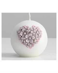 Свеча шар Цветочное сердце 8 см жемчужный белый Poland trend decor candle