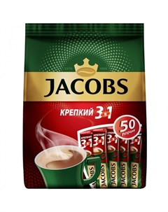 Кофе растворимый Крепкий 3 в 1 порошкообразный 50 шт Jacobs