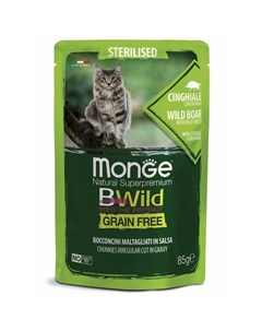 Cat BWild GRAIN FREE паучи из мяса дикого кабана с овощами для стерилизованных кошек 85 г Monge