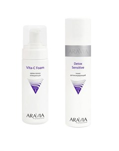 Набор крем пенка очищающая Vita C Foam 160 мл тоник детоксицирующий Detox Sensitive 250 мл Aravia professional