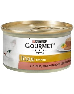 Влажный корм для кошек Gold кусочки в паштете с уткой морковью и шпинатом 85гр Gourmet