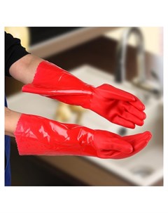 Перчатки хозяйственные латексные с утеплителем размер L длинные манжеты 100 гр цвет красный Nnb
