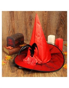 Карнавальная шляпа Ведьмочка с фатой цвет красный Страна карнавалия