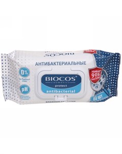 Влажные салфетки антибактериальные с клапаном 80 шт Biocos
