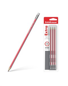 Чернографитный шестигранный карандаш с ластиком Extra HB Erich krause