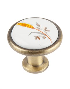 Ручка кнопка с фарфором орнамент колосок 3х3х2 5 см античная бронза Феникс-строй