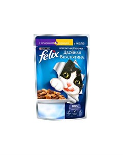 Влажный корм для взрослых кошек Двойная вкуснятина с ягненком и курицей в желе 85г Felix