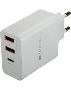 Сетевое зарядное устройство CNE CHA08W 2xUSB USB C 30W белое Canyon