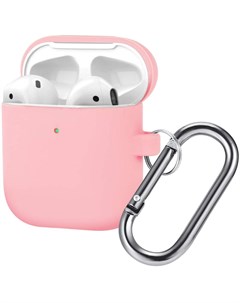 Чехол силиконовый с карабином для Apple AirPods 2 розовый Brosco