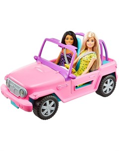 Barbie Кукла Барби с подругой на машине джипе розовом GVK02 Mattel