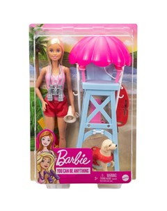 Кукла Barbie Барби Спасатель на пляже с вышкой собакой и аксессуарами GTX69 Mattel