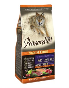 Корм беззерновой корм для собак мелких пород с форелью и уткой 2 кг Primordial