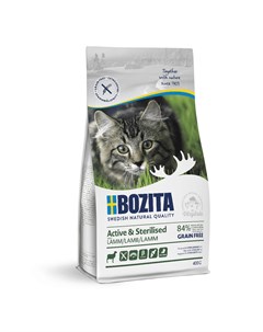 Корм для активных стерилизованных взрослых и растущих кошек беззерновой с ягненком 2 кг Bozita
