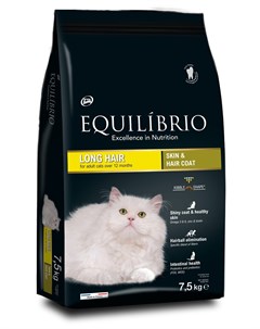 Корм сухой корм для взрослых длинношерстных кошек с мясом птицы 7 5 кг Equilibrio