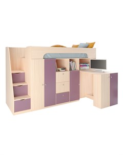 Кровать чердак астра 11 дуб молочный фиолетовый фиолетовый 236x84 2x143 см Рв-мебель
