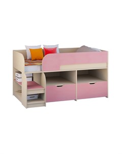 Кровать чердак астра 9 6 дуб молочный розовый розовый 163 2x99x90 см Рв-мебель