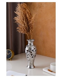 Ваза керамическая Кокетка цветы настольная сквозная резка булат серебро 27 см Керамика ручной работы